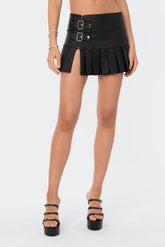 Urban Edge Pleated Leather Skirt